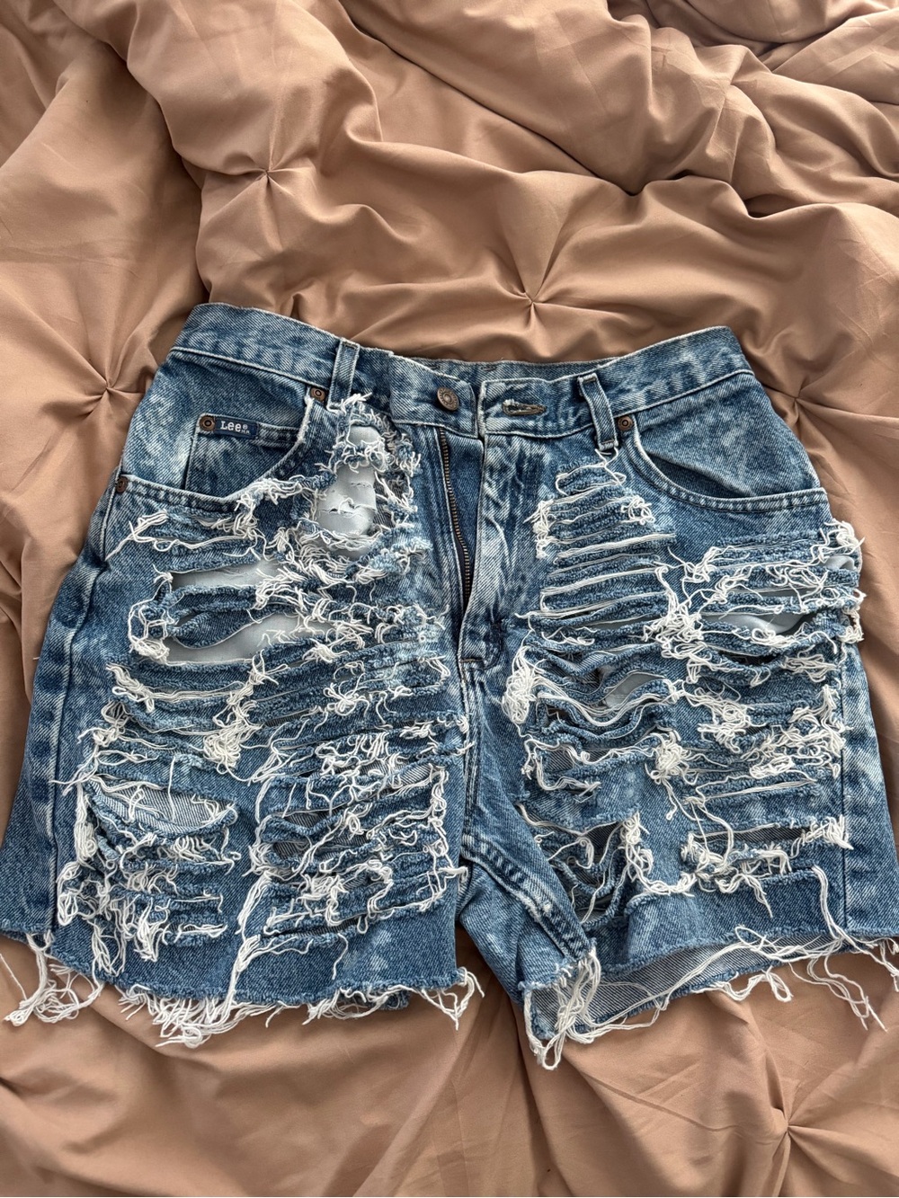 Lee Ripped High-Waist Distressed Denim Shorts in Blue